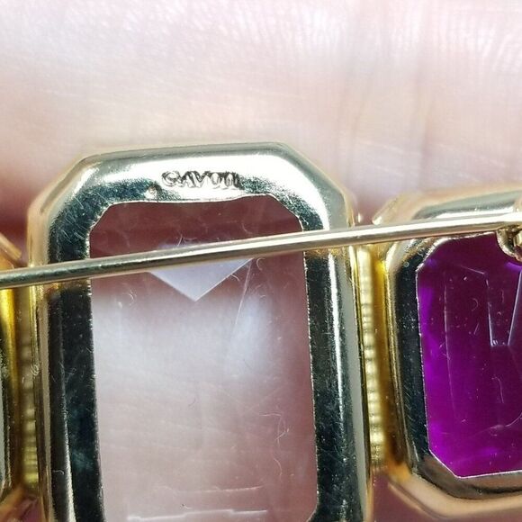 Vintage Avon Purple and Clear Rectangle Rhinestone Brooch, Gold Tone Setting - Picture 4 of 7